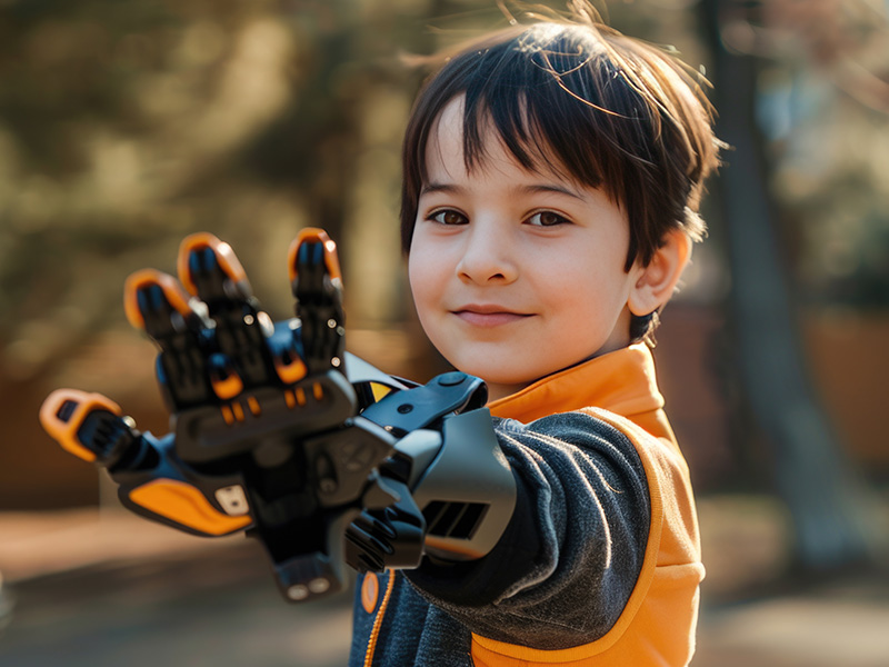 child with prosthetic arm