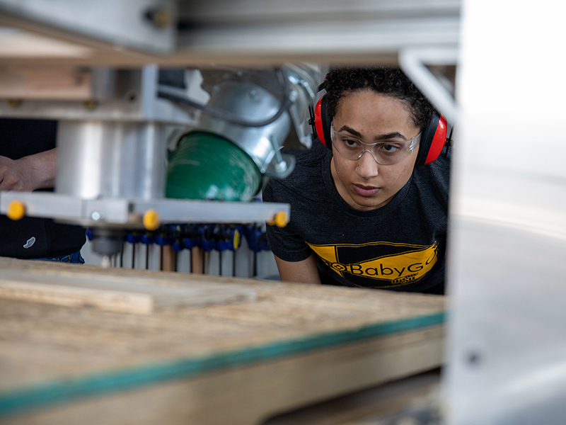 A Wichita State student works in Wichita State's College of Engineering Hub