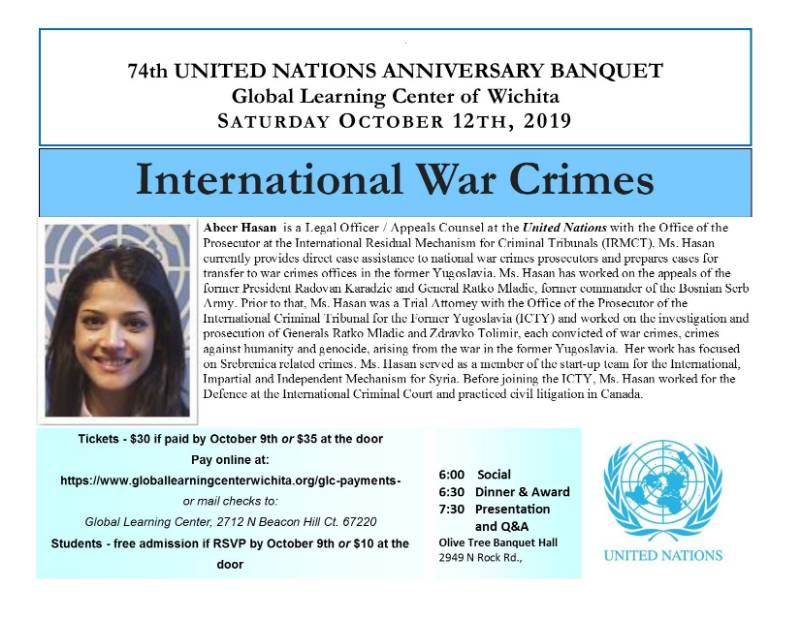 International War Crimes event Oct. 12, 2019