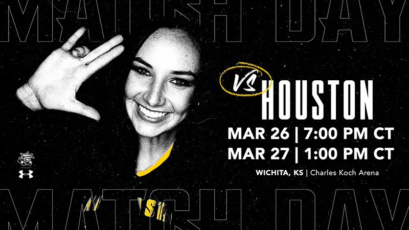 Shocker Volleyballl vs Houston; March 26 @ 7 PM; March 27 @ 1 PM; Wichita, KS | Charles Koch Arena; Students receive free admission with Shocker ID