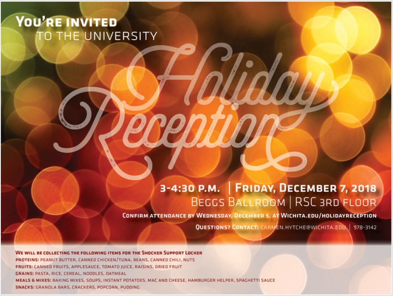 Holiday Reception and Shocker Support Locker Dec. 7, 2018
