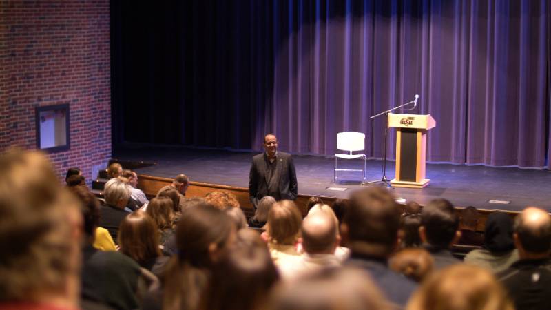 Golden town hall with staff March 5, 2020