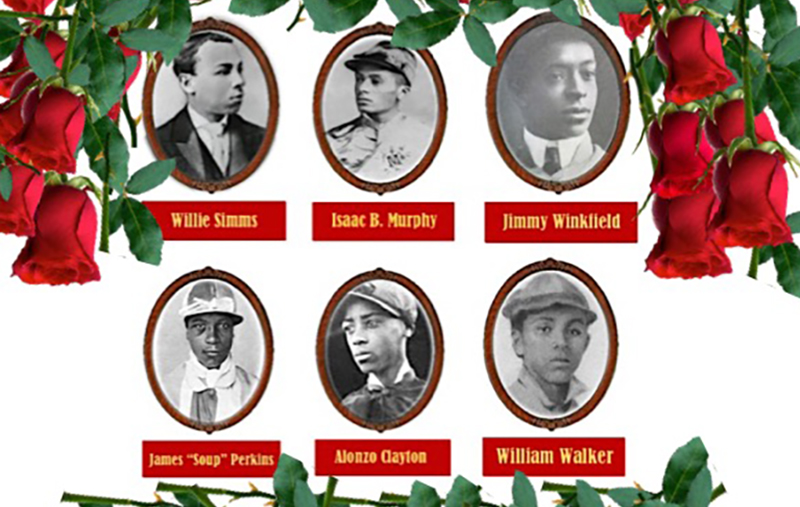 Willie Simms, Isaac B. Murphy, Jimmy Winkfield, James Perkins, Alonzo Clayton, and William Walker