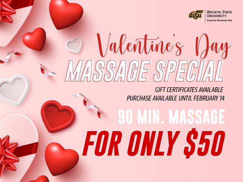 Valentine's Day Massage Special. Gift Certificates available. Purchase available until February 14. 90 minute massage for only $50.