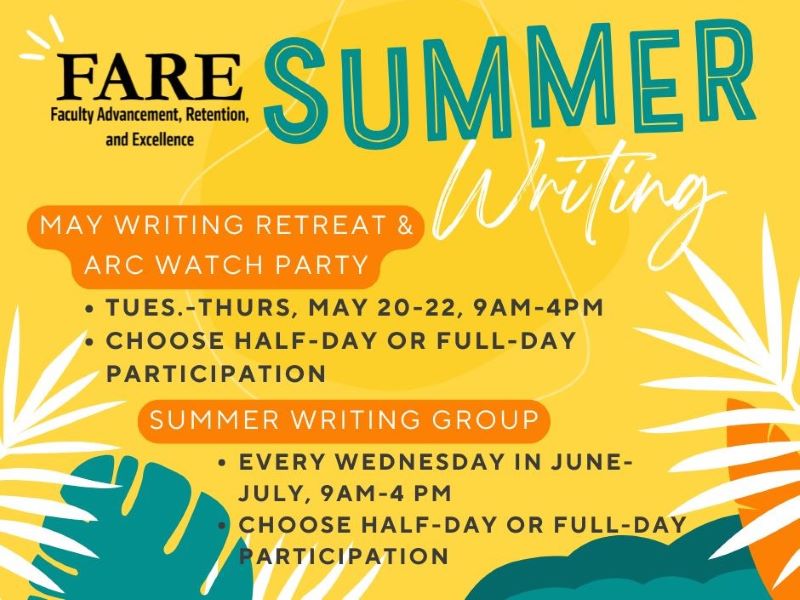 Decorative flyer for May Faculty Writing Retreat and Summer Writing Groups