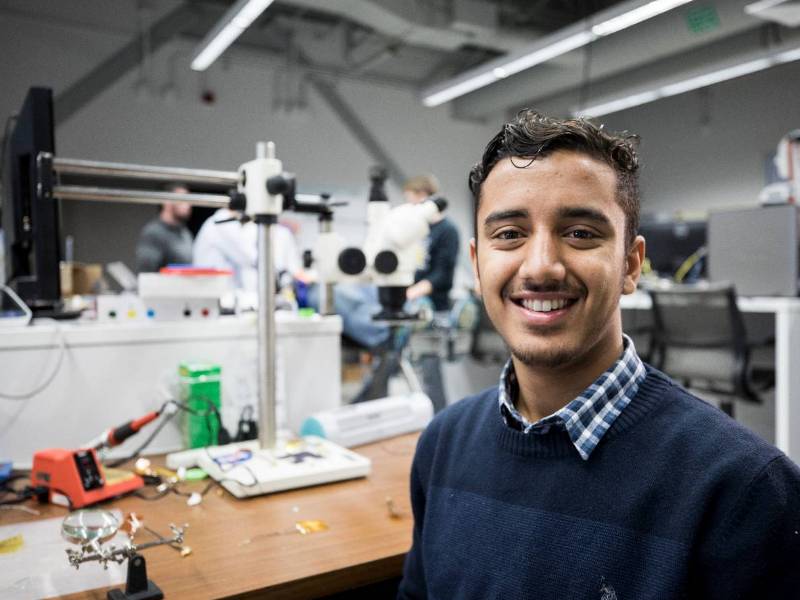 Male student in research lab