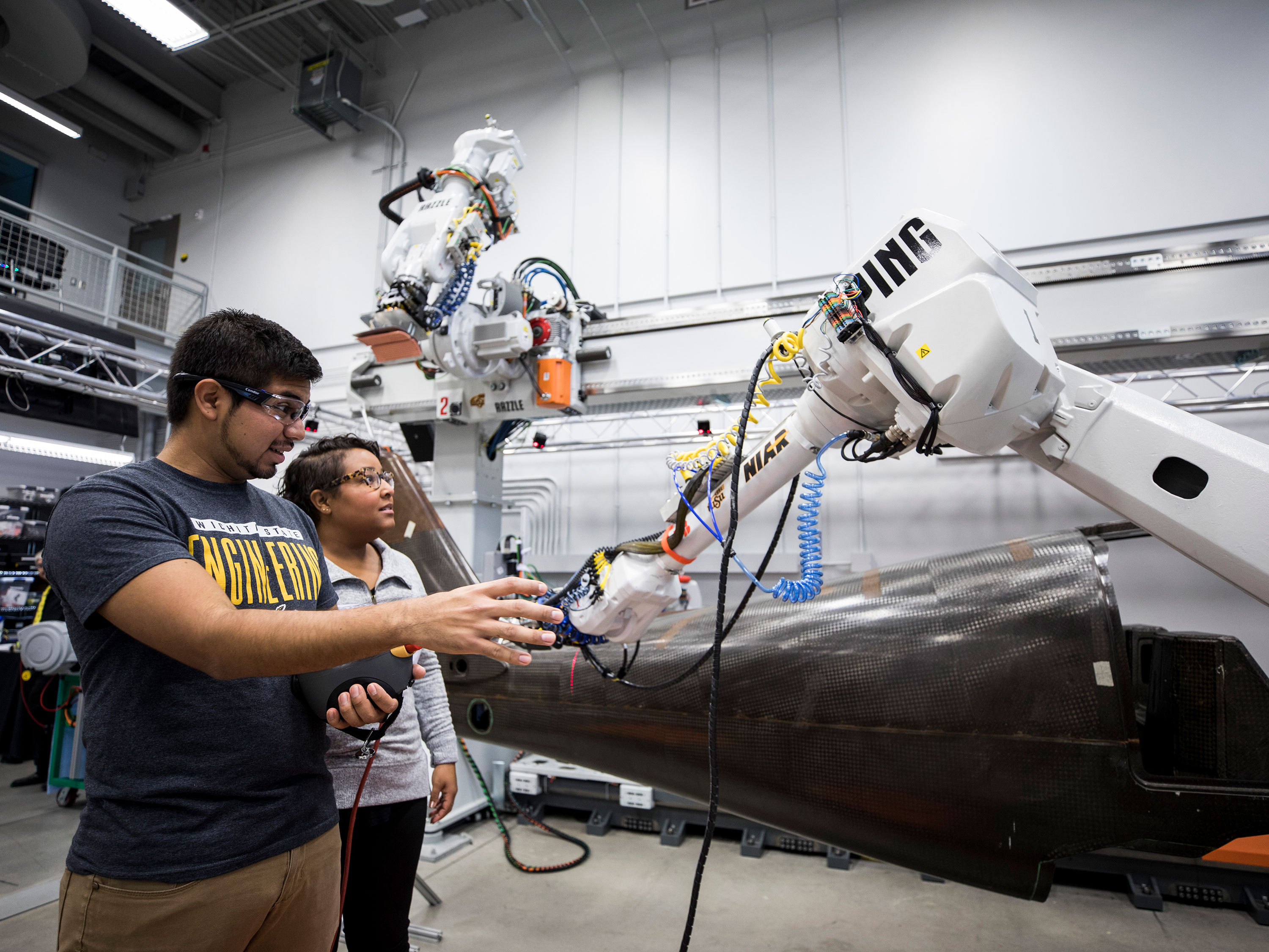 Students getting hands-on experience in the Robotics lab