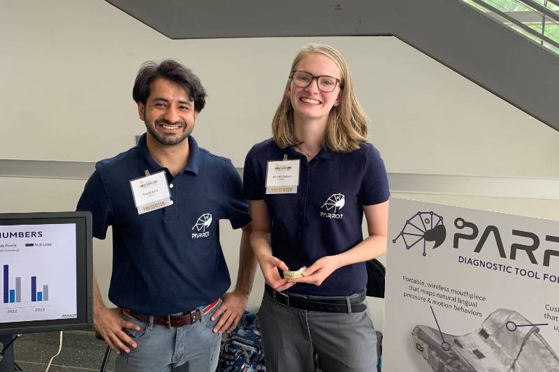 Students Piyush Kalra and Hanna Chastain seek 2.75 million dollars in funding for orofacial research device, "PARROT".