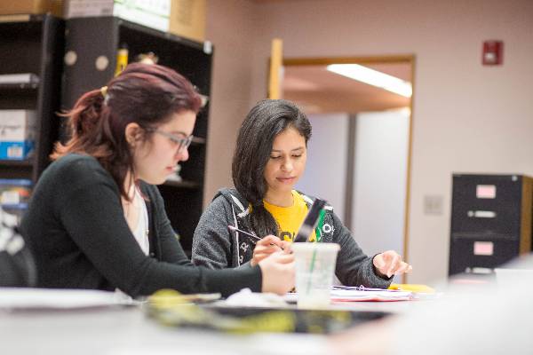 two students studying in class