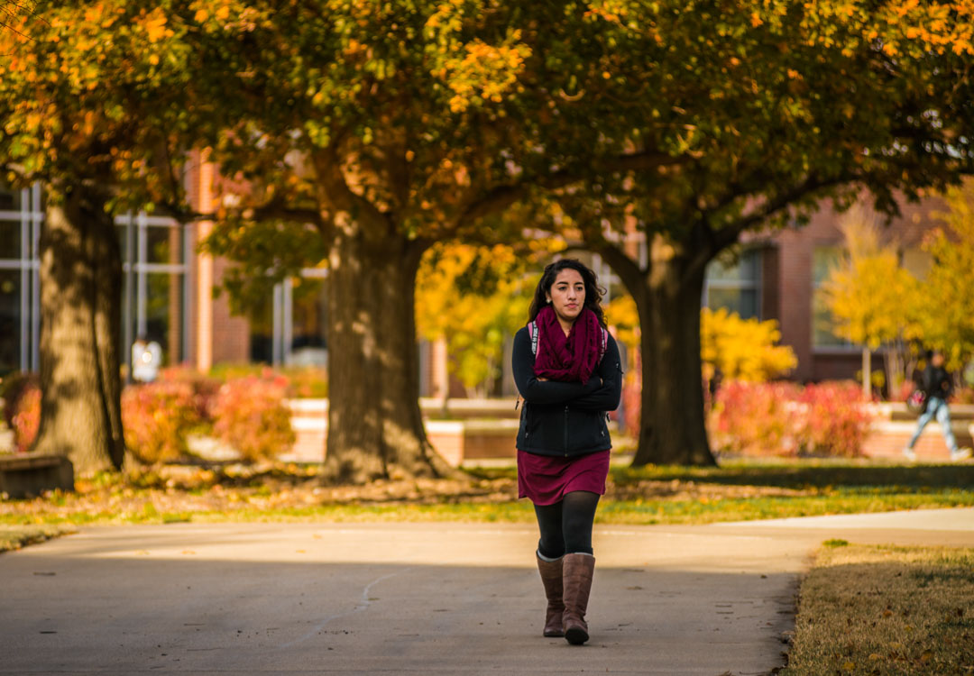 student walking on campus