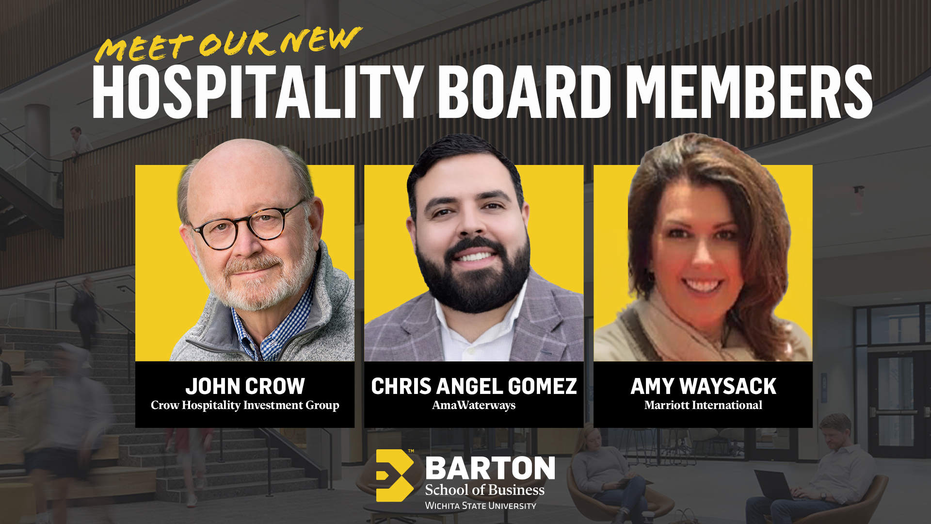 Meet New Hospitality Board Members John Crow, Chris Angel Gomez, and Amy Waysack