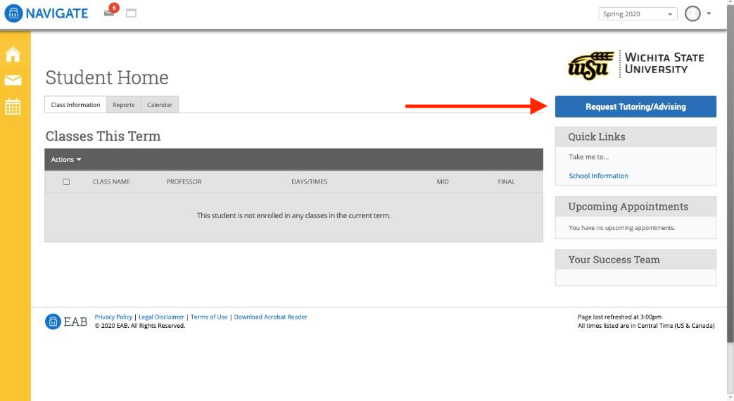 Step One: Click "Request Tutoring/Advising"