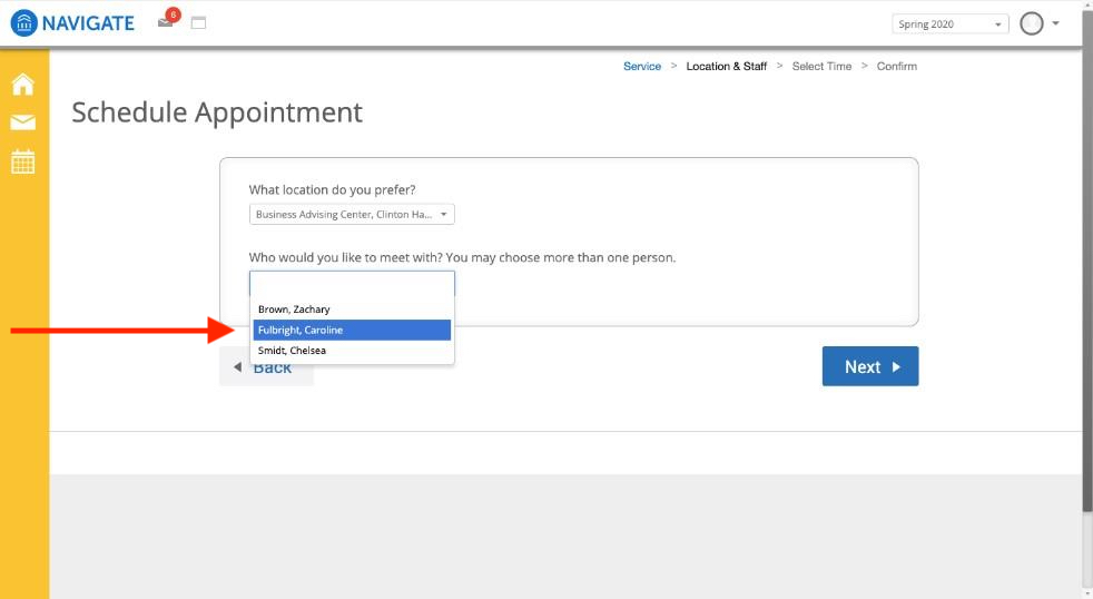 Step Five: Select your advisor or leave blank for first available advisor 