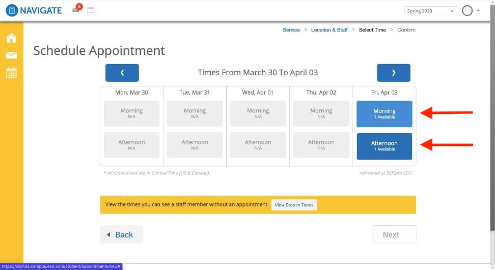 Step Six: Choose your day and time (Only available times for the advisor will appear) 