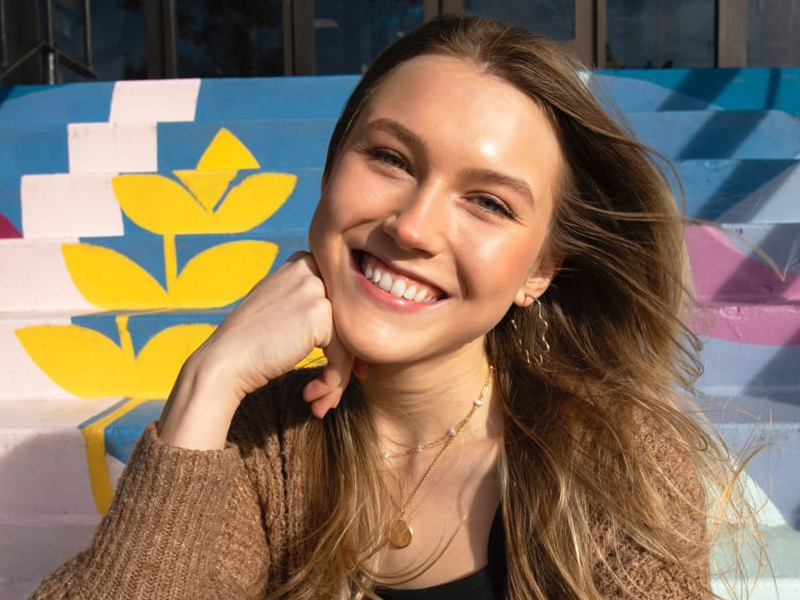 Devon Creasman posed on the Cliton Hall's painted stairs.
