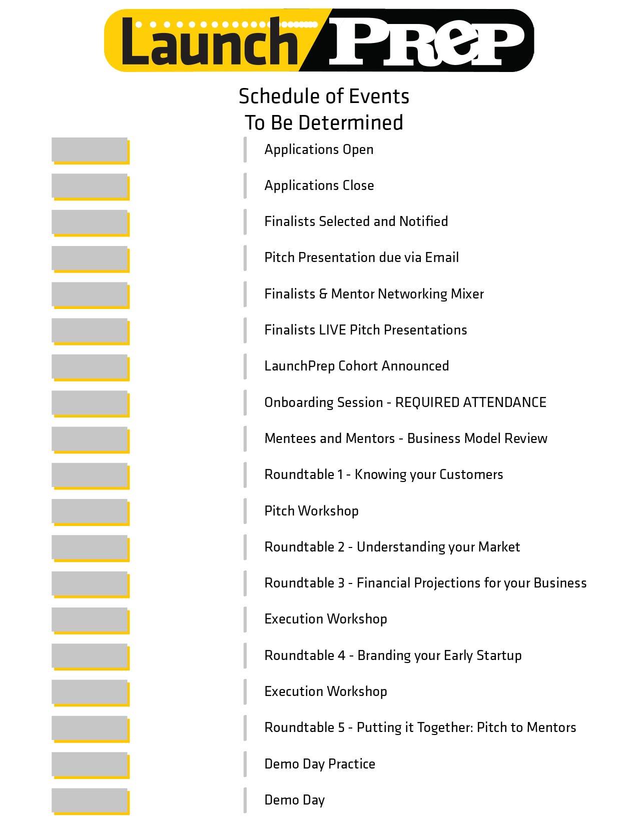 schedule of events fo launchprep