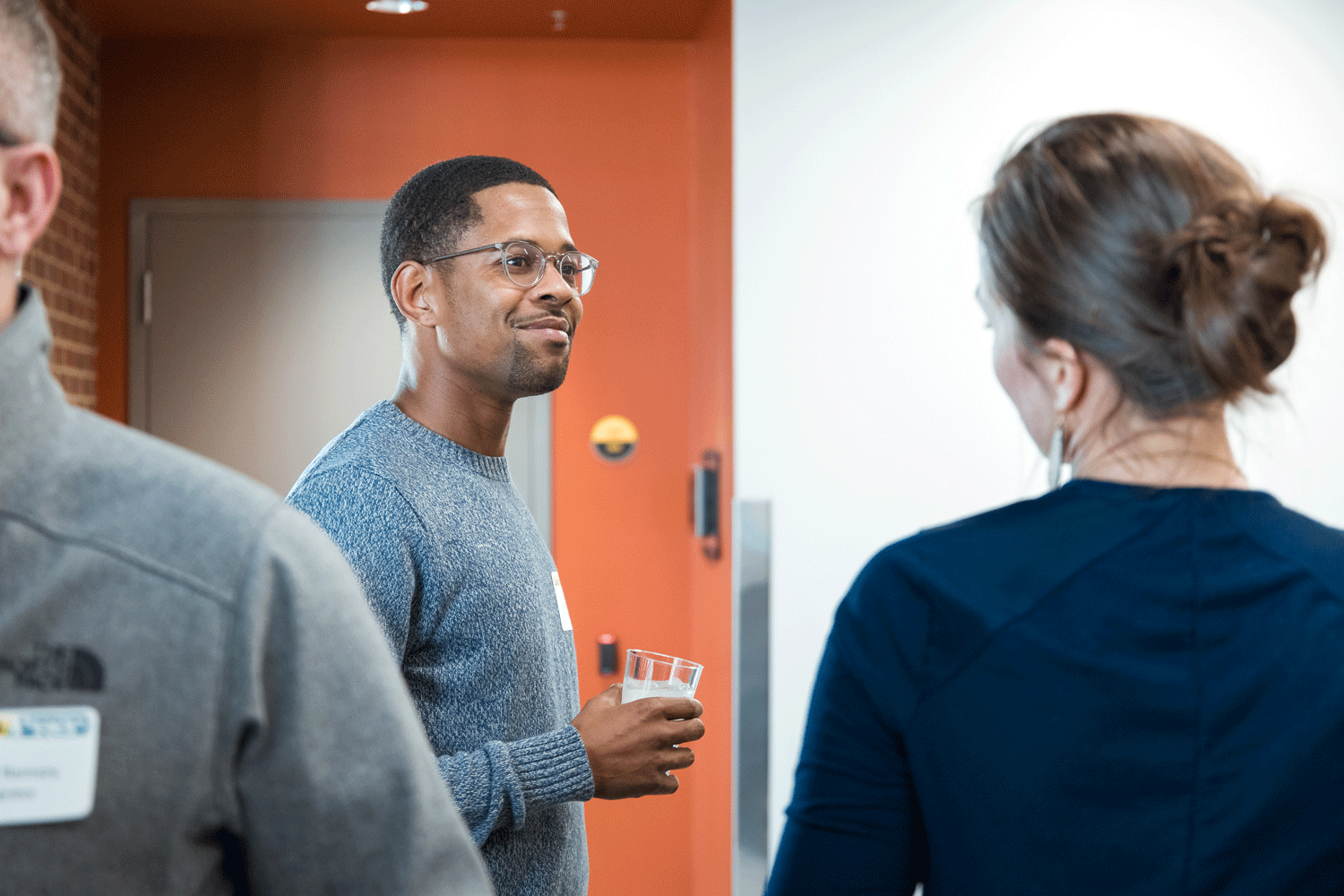 Students chatting at an event