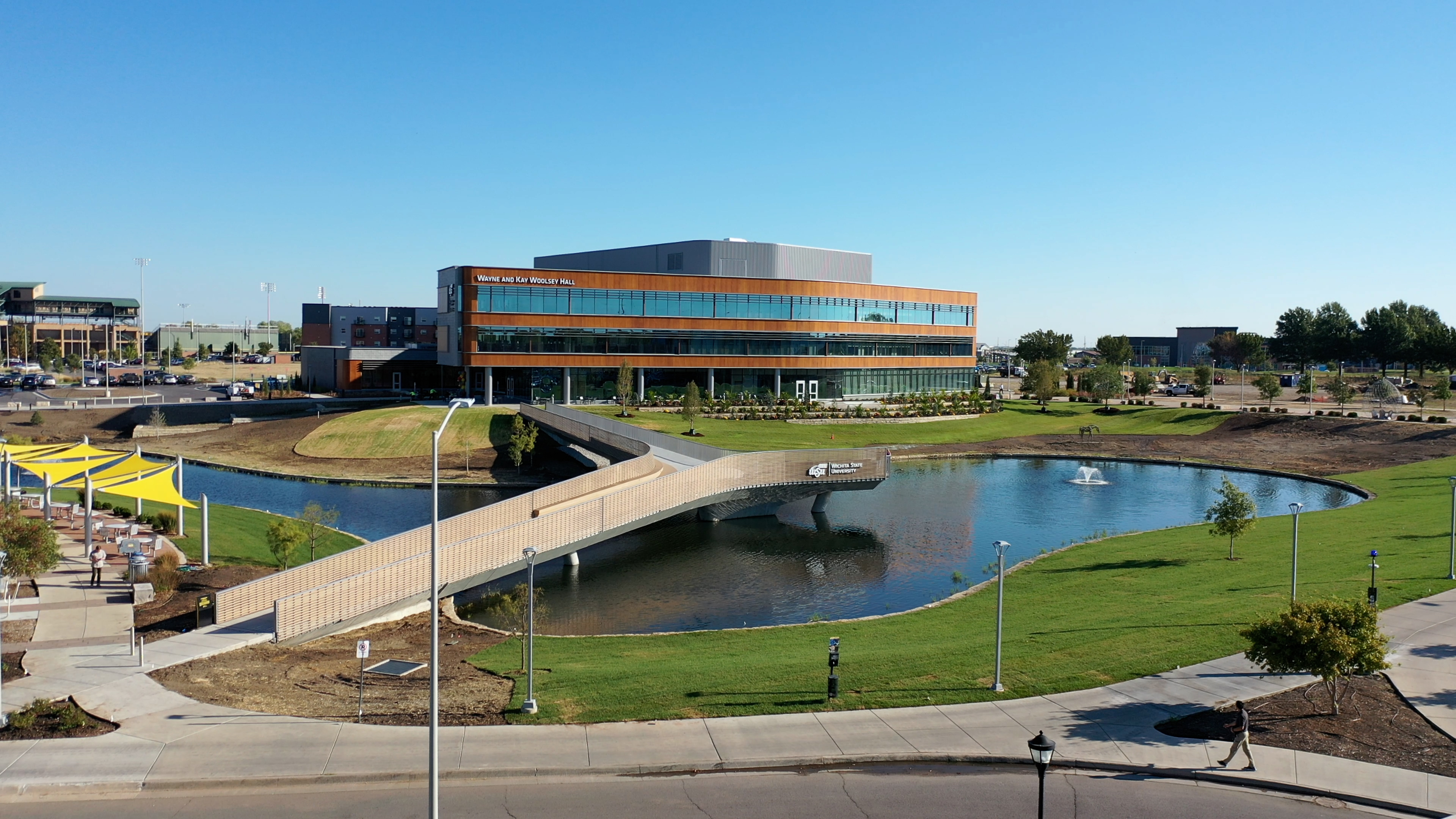 Photo of Barton School of Business with the sunlight waning. 