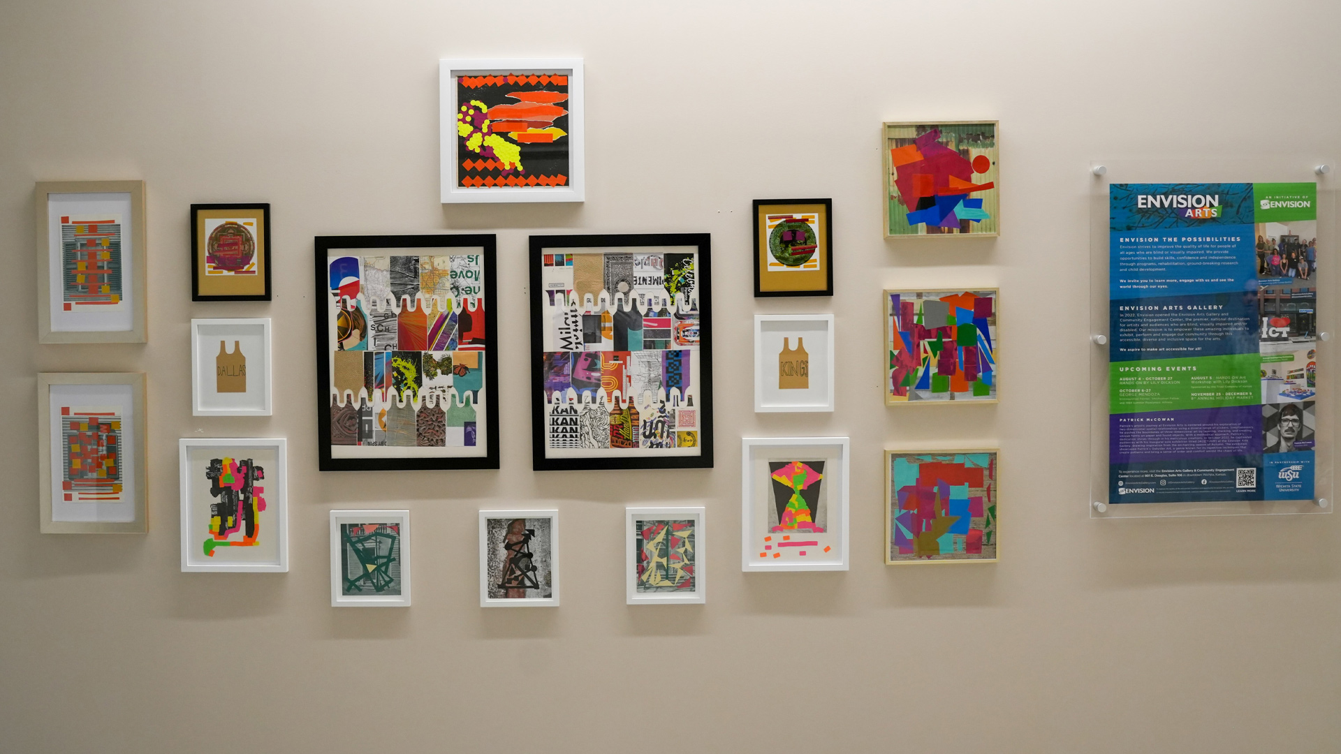 Woolsey Hall, the home of the W. Frank Barton School of Business at Wichita State University, has a new art installation in partnership with the Envision Arts Program. Patrick McCowan is the third visually impaired artist to be featured on the third floor of the Barton School.