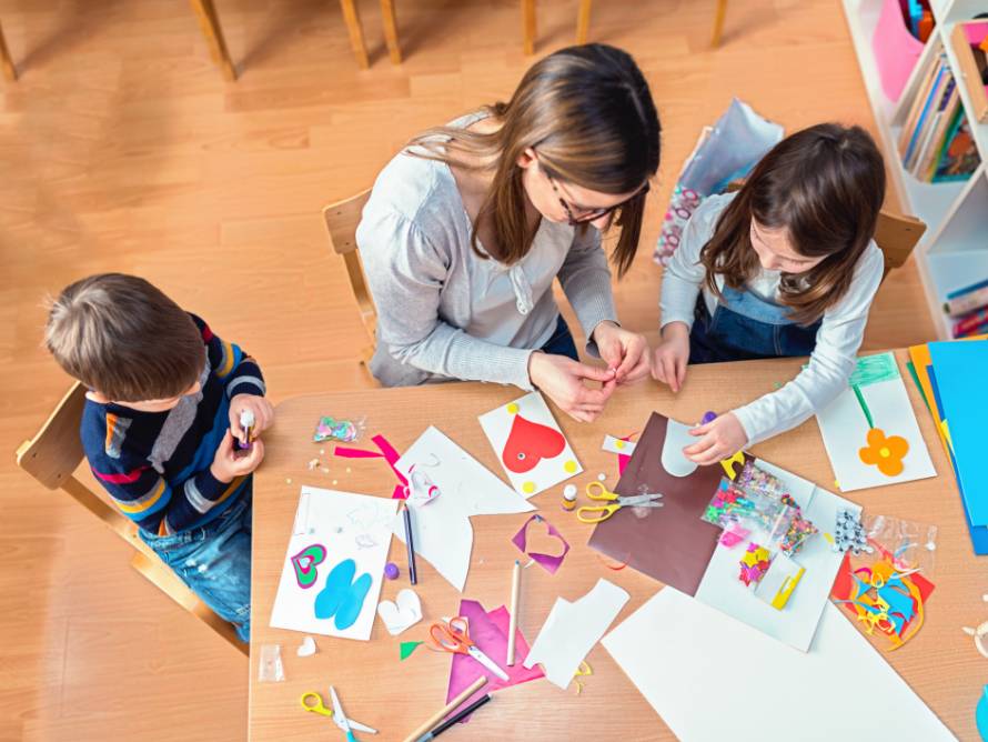 Female employee working at daycare.