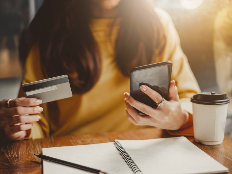 Smartphone user on mobile banking app