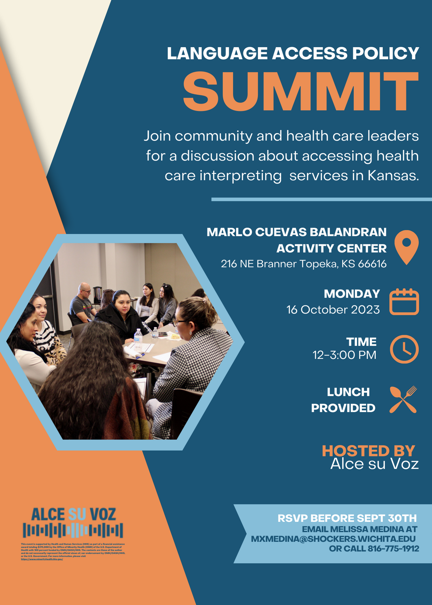 Flyer for the event with photo of people in discussion