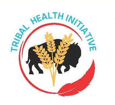 Logo for the Tribal Health Initiative showing a feather encircling a buffalo with a sheaf of wheat superimposed.