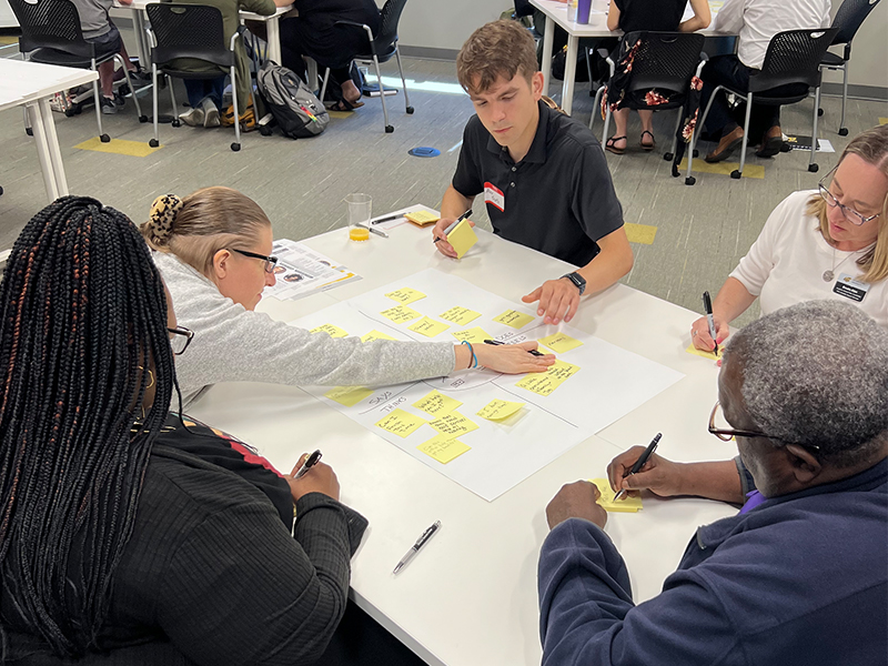 Group working together in a College of Innovation and Design Workshop