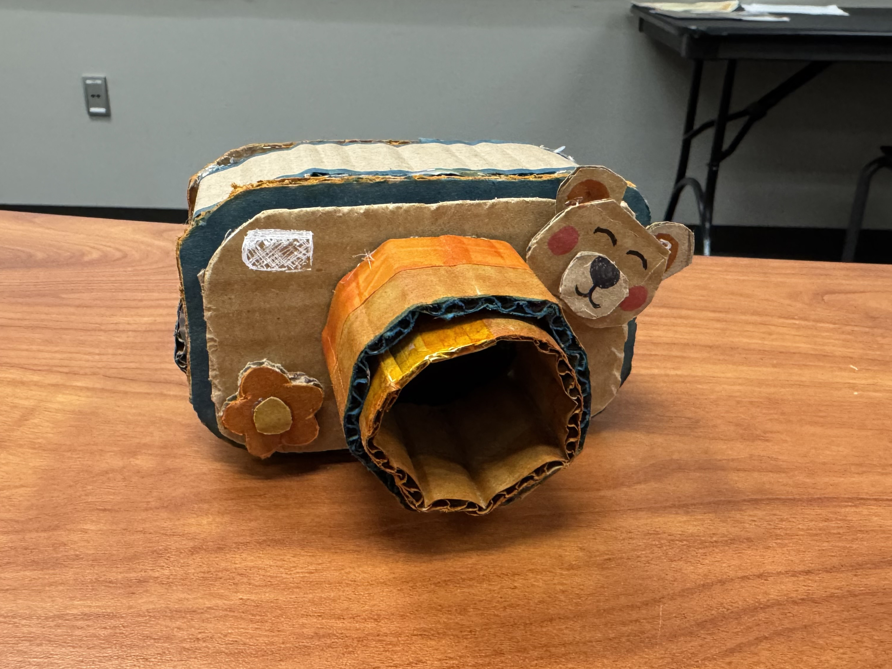 Cardboard prototype of a kids camera in Studio I