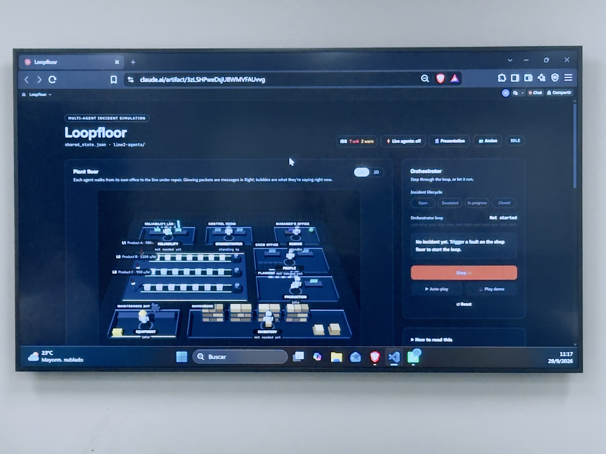 Screen capture of an Agentic AI monitoring system for a 3 line manufacturing facility