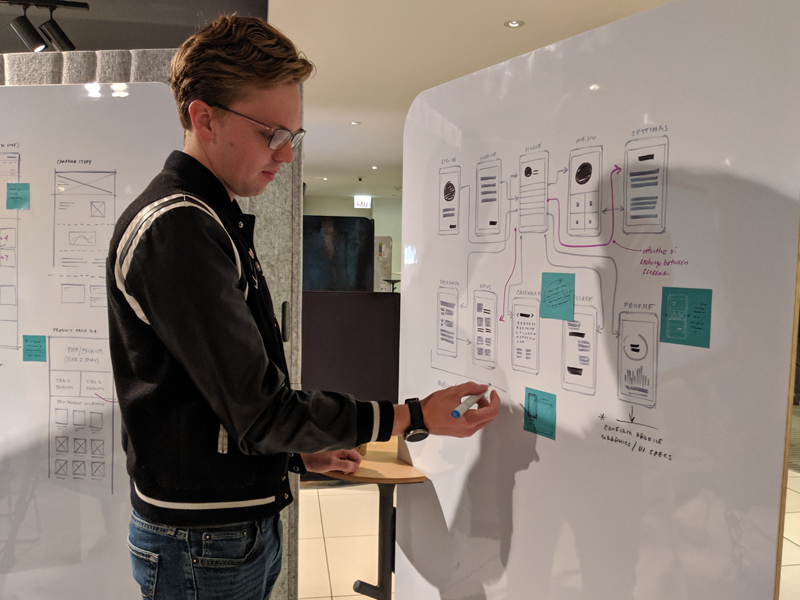 Jared Goering reviewing user interface for mobile app