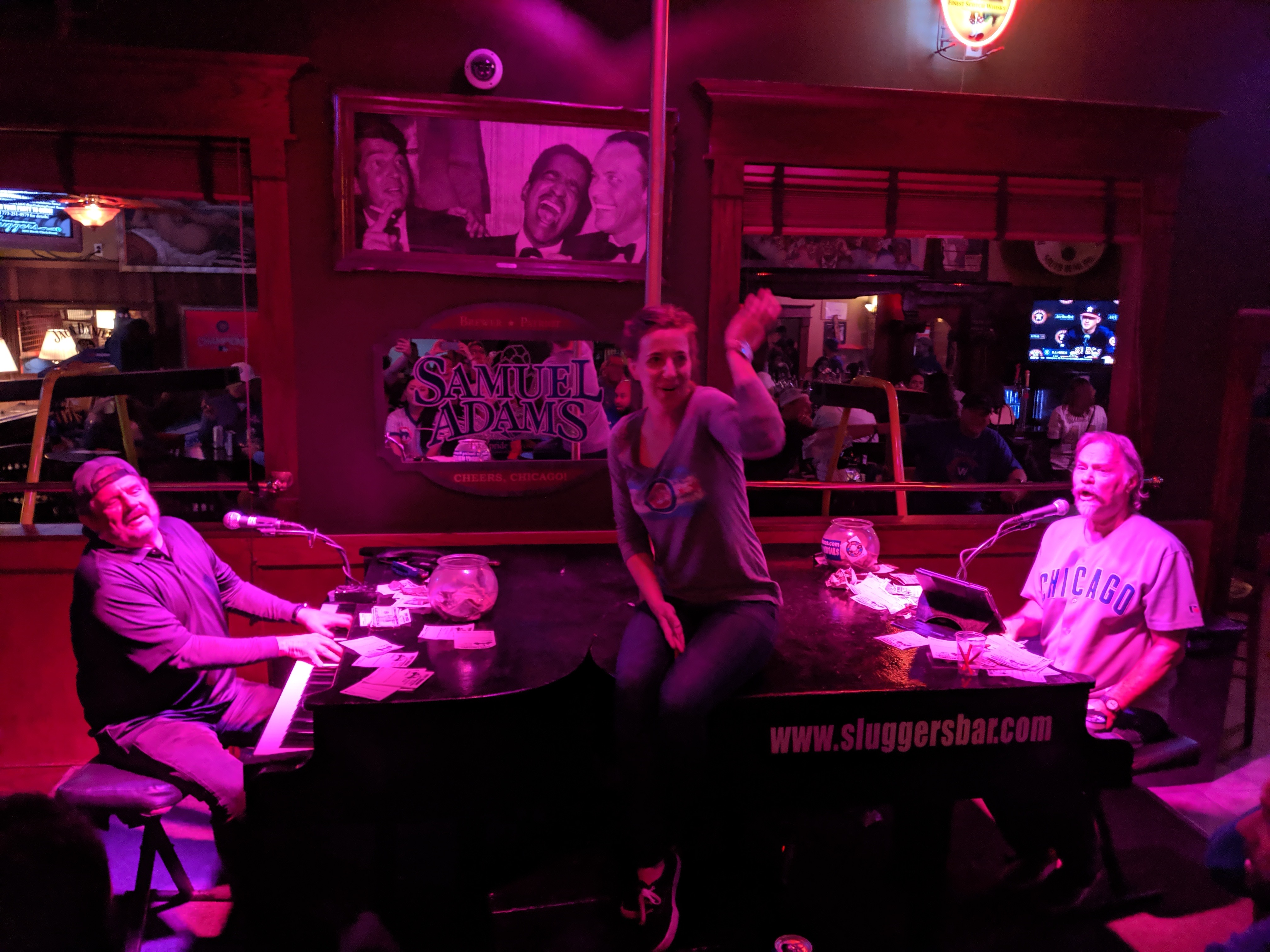 Maggie Koops at a Piano Bar in Chicago after Cubs Win!