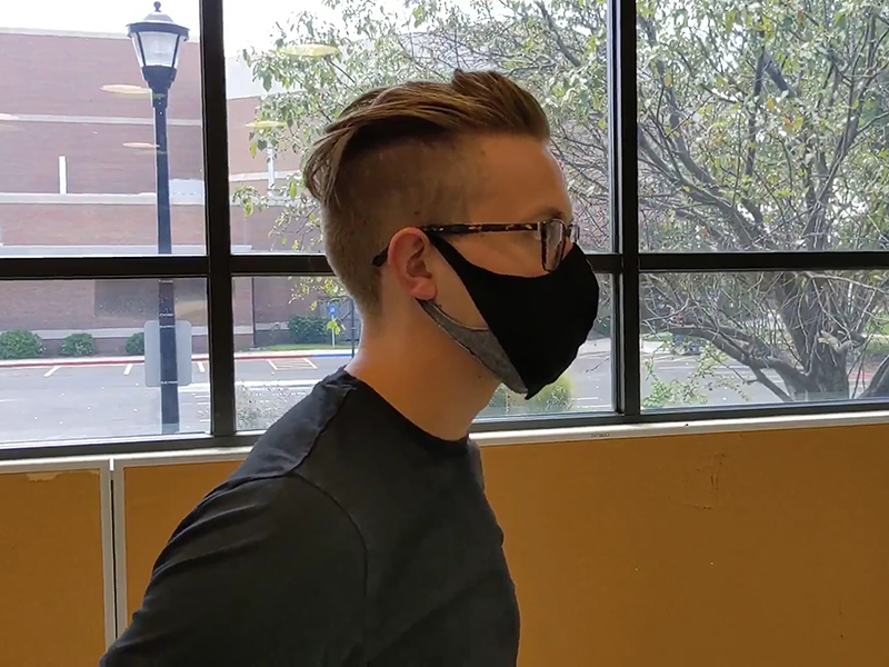 Jared Goering models a mask
