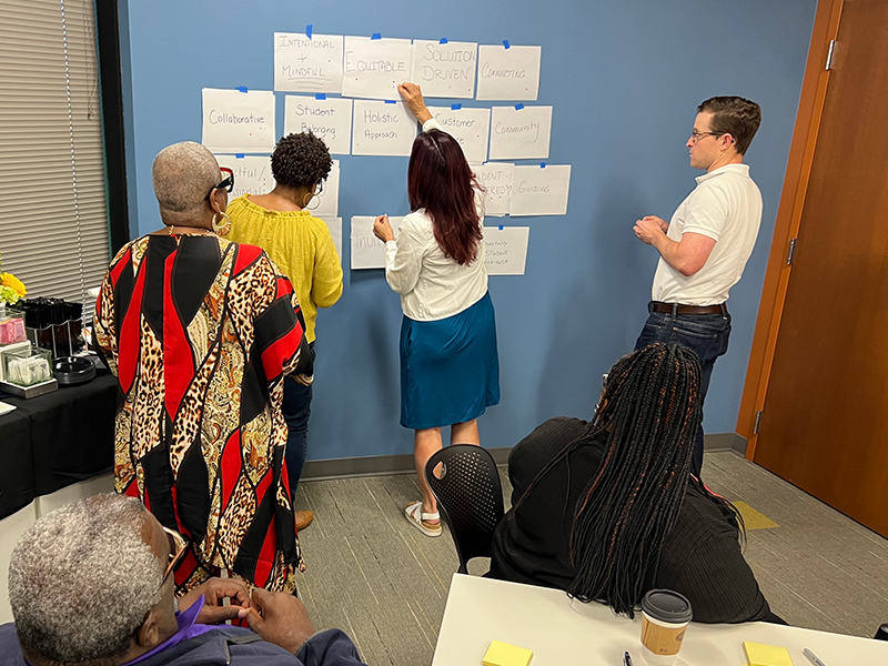 Shocker Success Center workshop participants voting for the top principles and Doug Stucky from the College of Innovation and Design