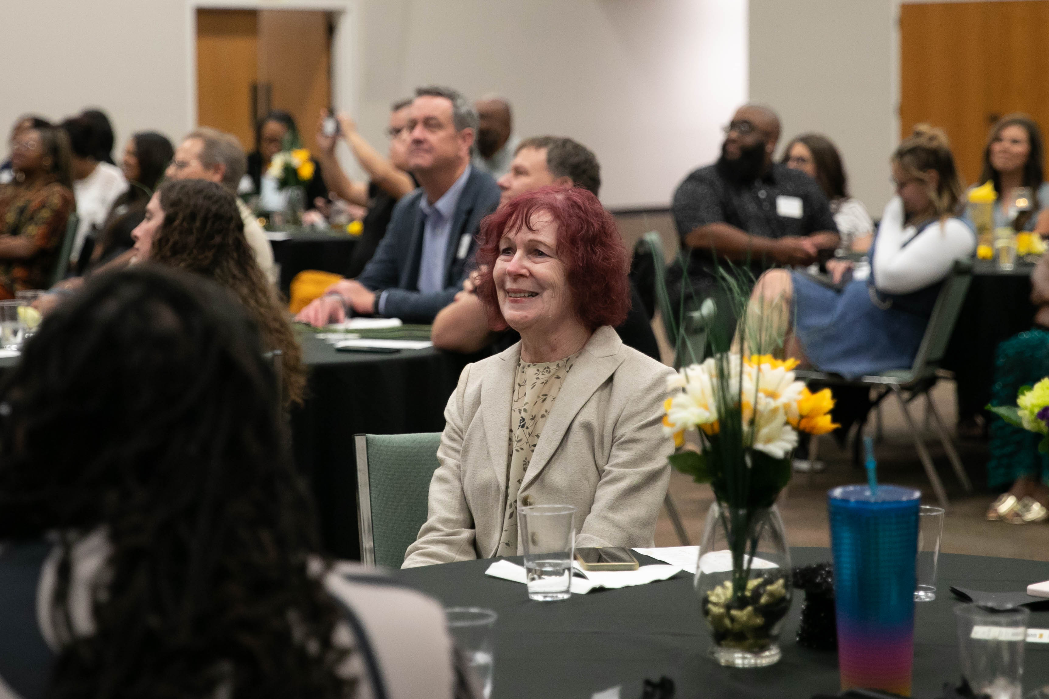 Dr. Jean Patterson smiles while attending the Wichita State University educational leadership EdD program spring 2026 luncheon at the Eugene M. Hughes Metropolitan Complex in Wichita.