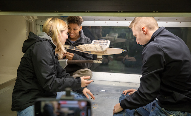 Aerospace Engineering Students Working in Wind Tunnel