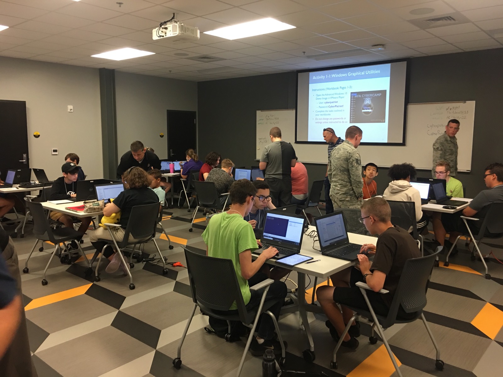 Engineering students solving cybersecurity challanges during a boot camp.
