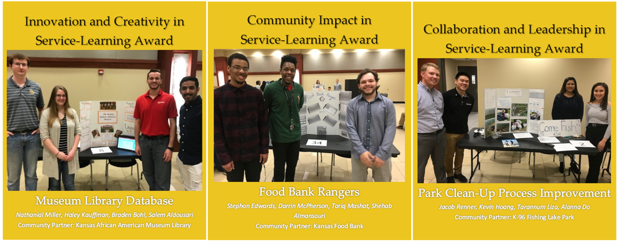 The IME 452 Work Systems class incorporated a service learning project into the curriculum in Spring 2019, and three groups won awards at the Service Learning Showcase.  
