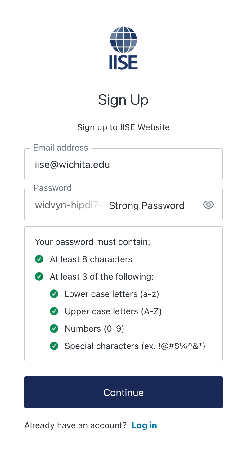 IISE sign up window