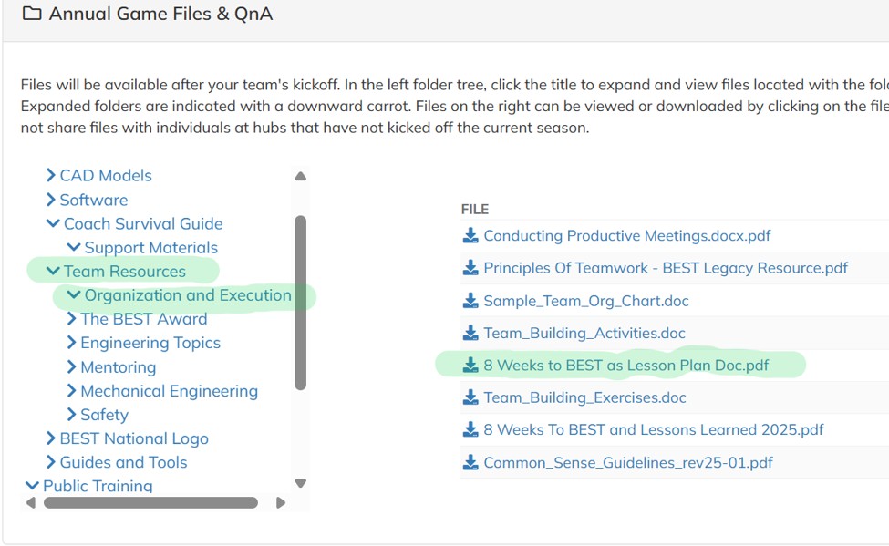 Screen shot of Team Workflow showing Annual Game Files frame