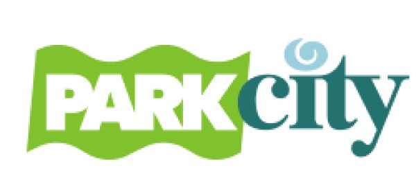 Park City Kansas logo - stylized letters in shades of green