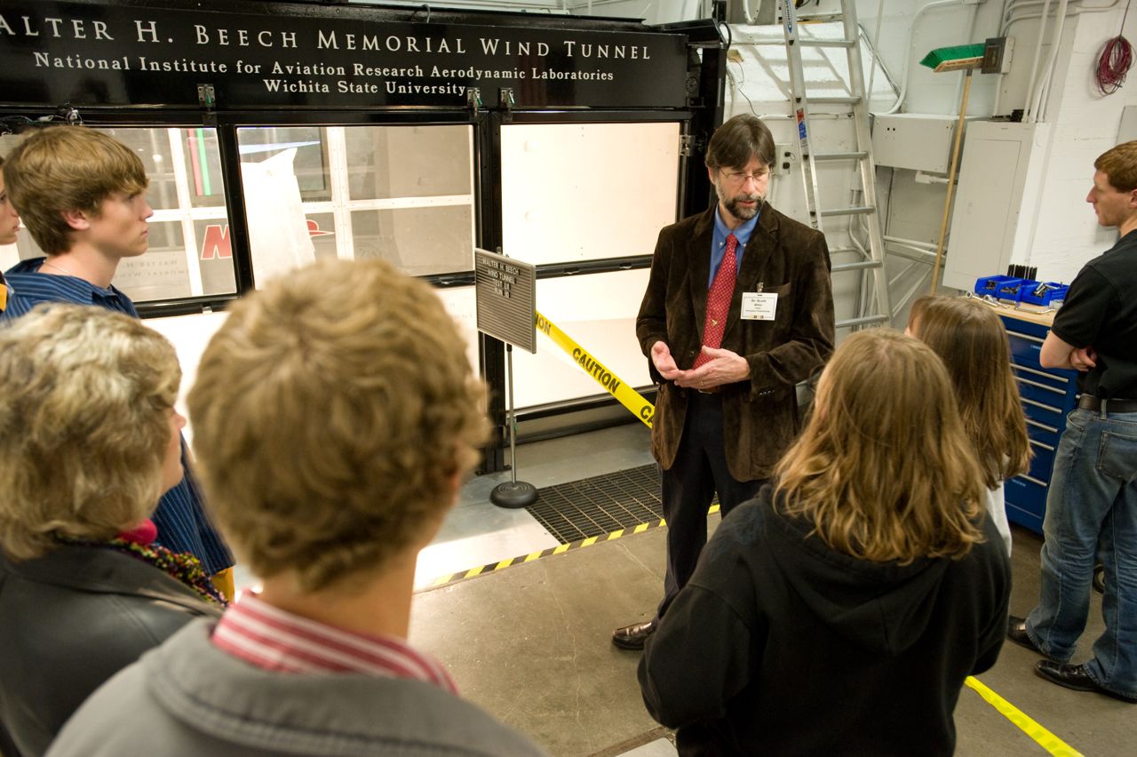 Dr. Scott Miller gives tours of the Beech Wind Tunnel.