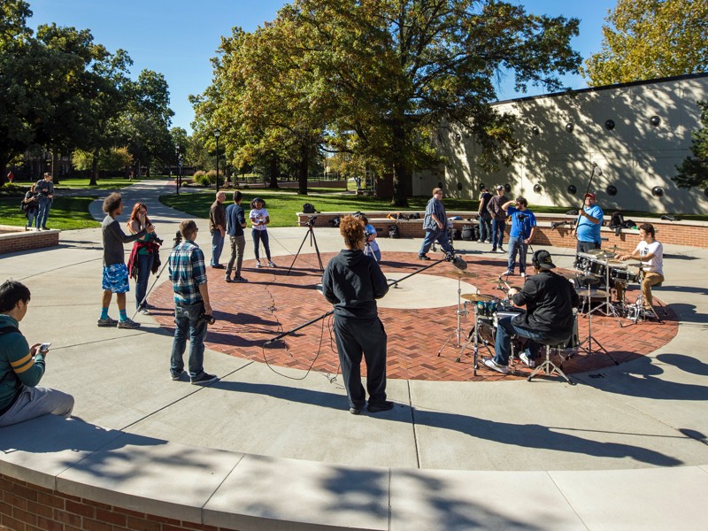Students recording a music video