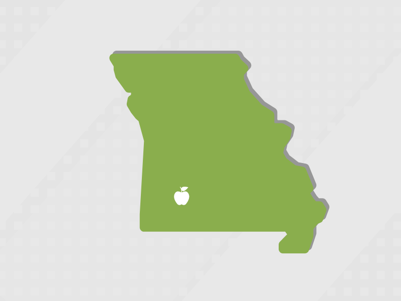 Icon image of the state of Missouri with apple in the Springfield Missouri area
