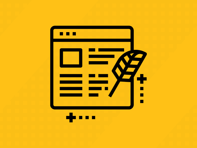 webpage with feather pen icon