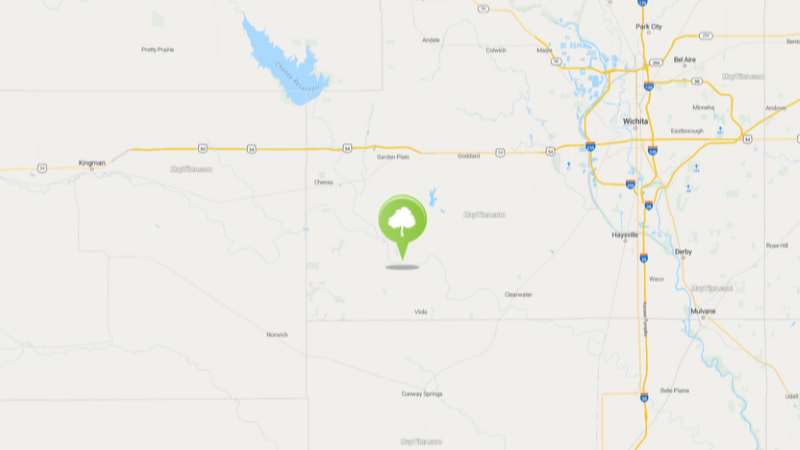 A map of the area with a marker pointing to the Ninnescah Reserve