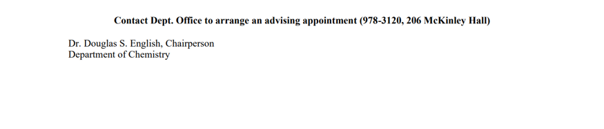 Bottom half of chemistry minor checklist