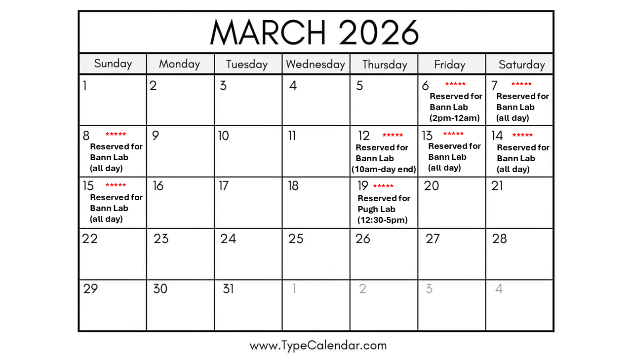 NMR reservation schedule for March 2026