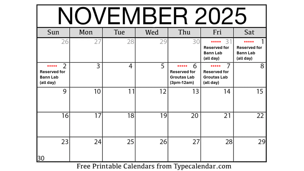 NMR reservation calendar for November 2025
