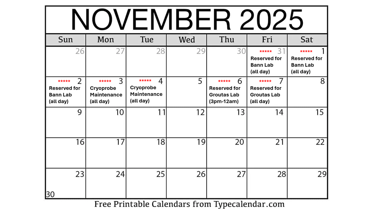 NMR reservation calendar for November 2025